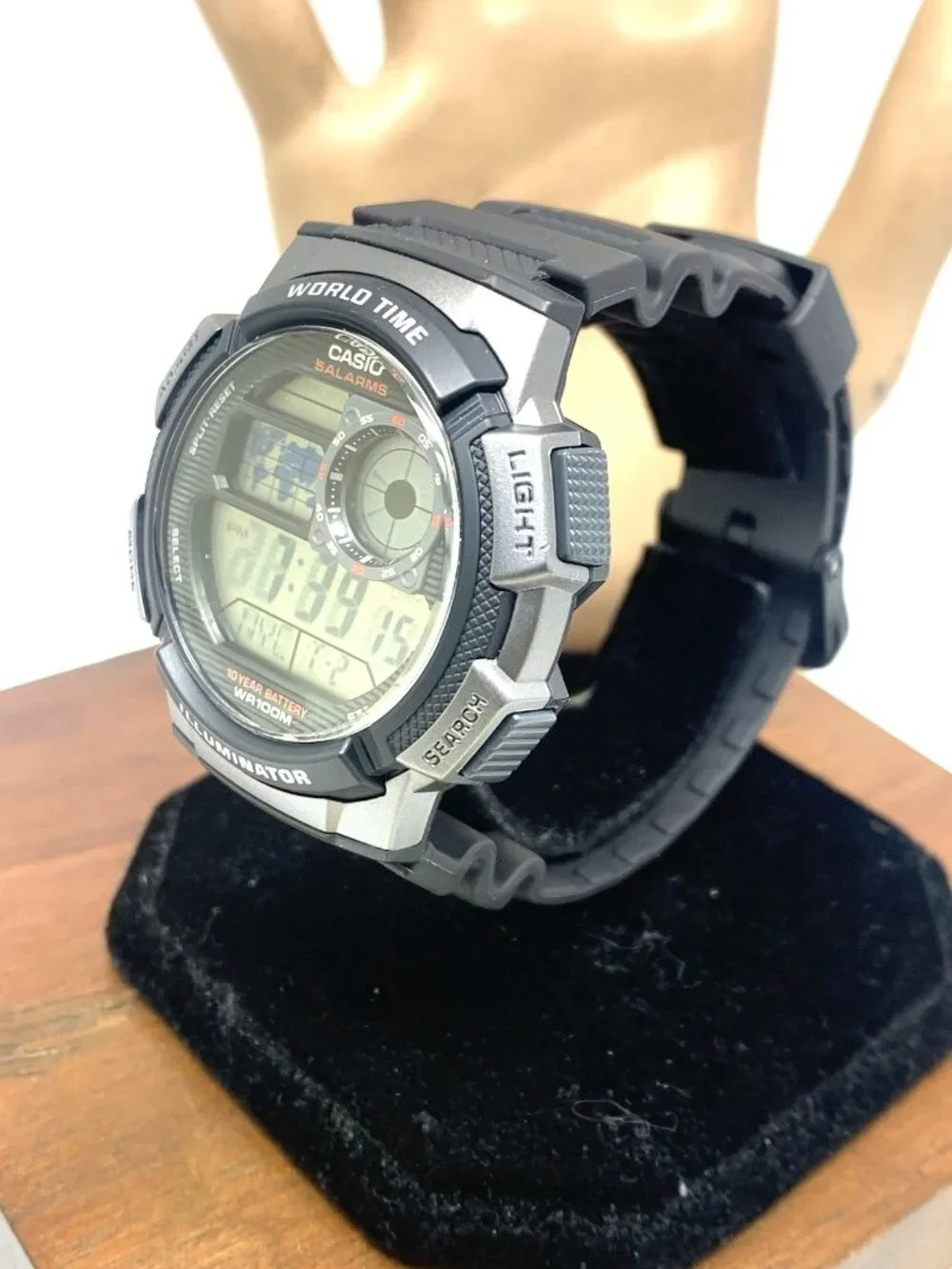 Casio Men's Watch AE1000W Black Resin Digital Quartz Sport World Time 3198 43mm